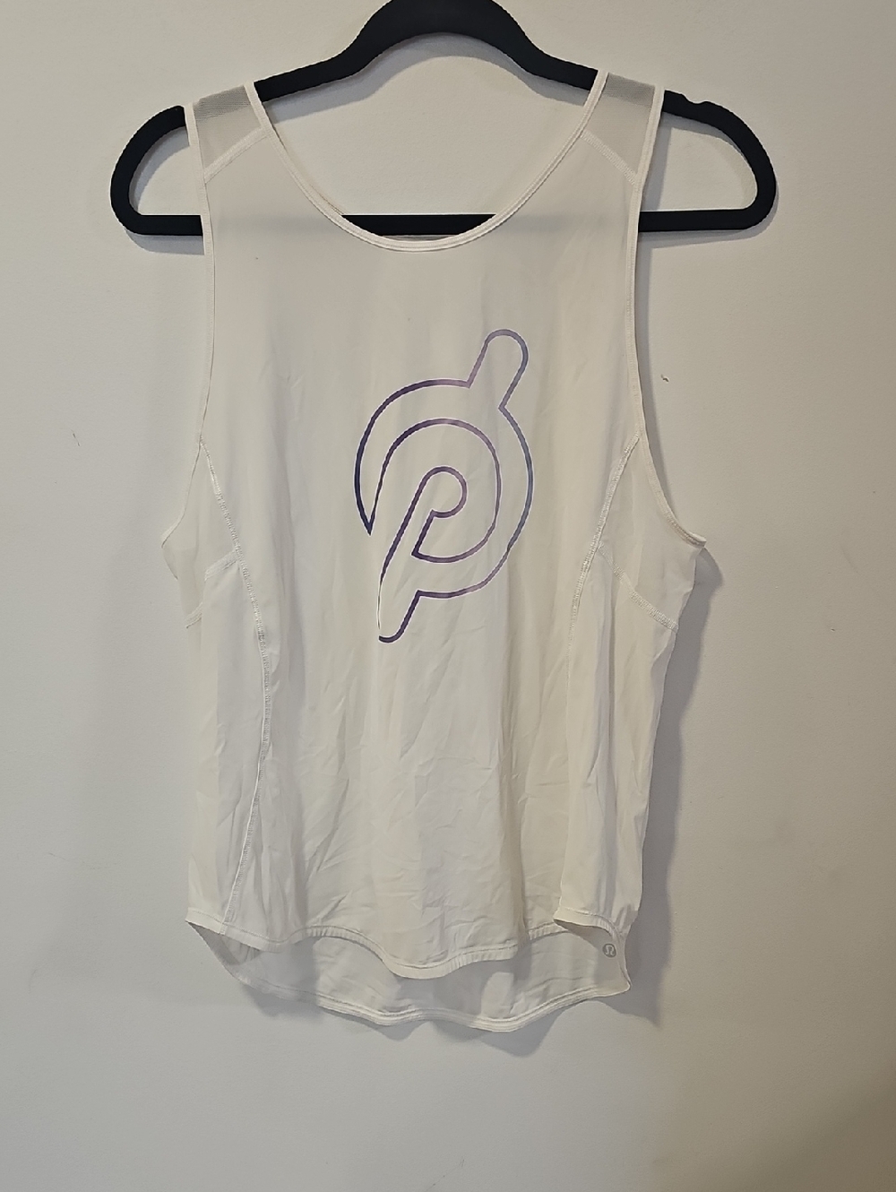 Lululemon Peloton White Sleeveless Logo Tank with Lavender Accent